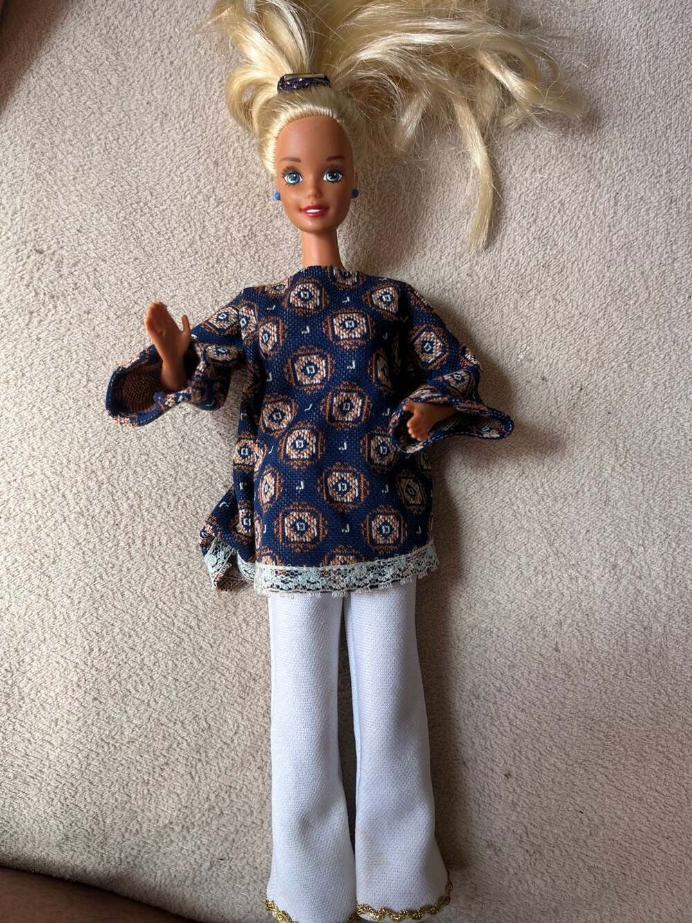 Vintage 1966 Mattel Barbie Doll with Geometric Print Tunic and White Trousers
